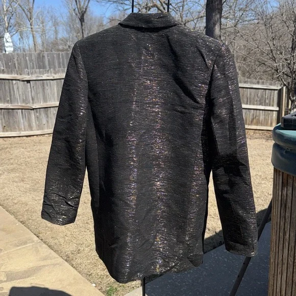 Vintage 1980s Black Silver Gold Metallic Tuxedo Jacket sz s USA made